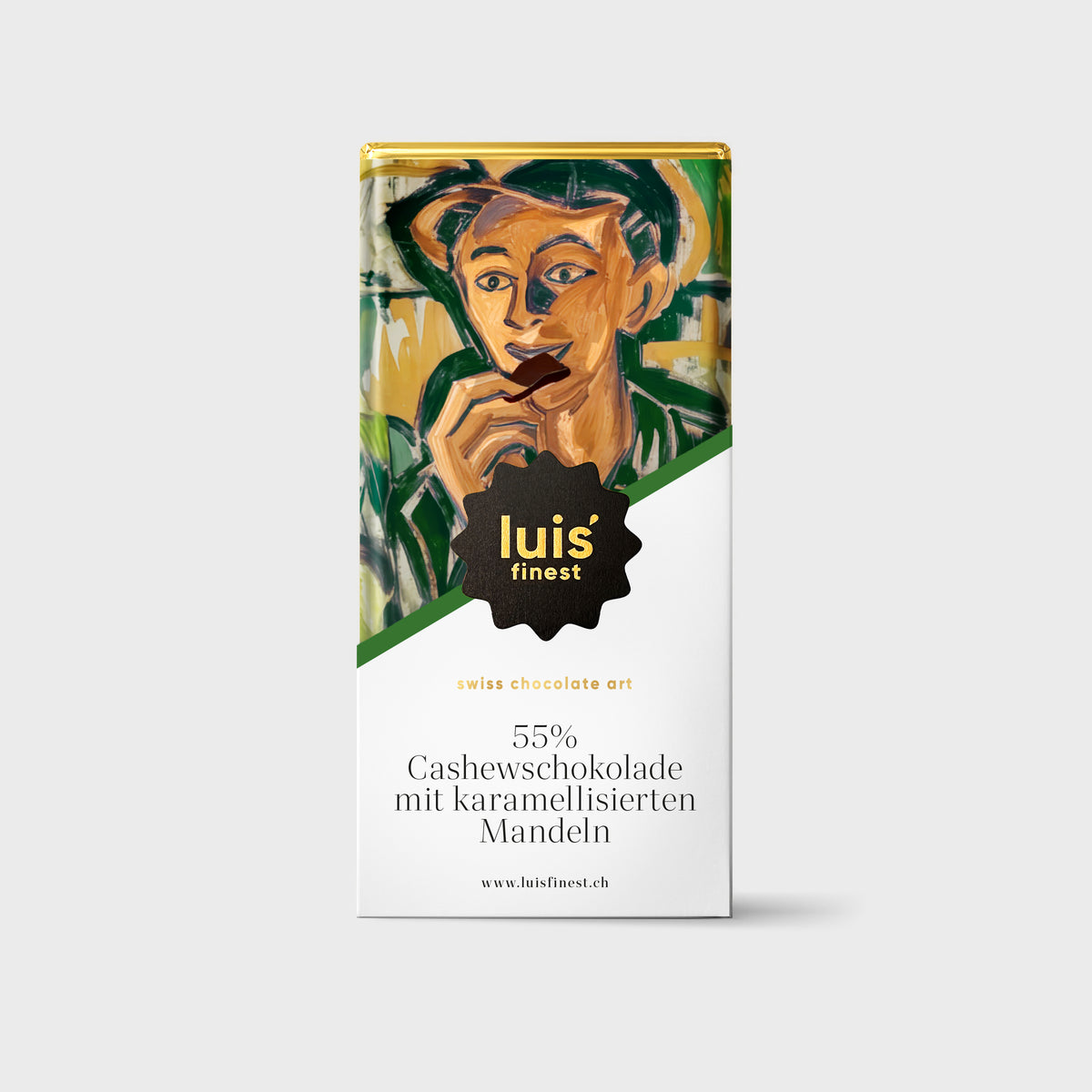 55% Cashewschokolade mit karamellisierten Mandeln